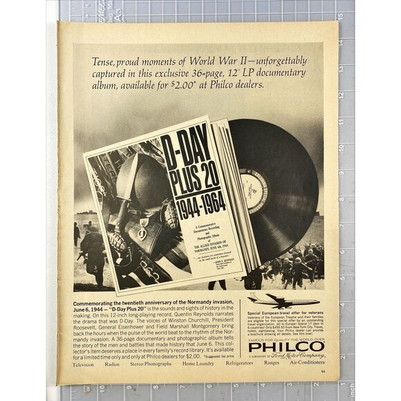 Philco Record Album 12 LPs "Tense Proud Moments of WWII" Vintage Print Ad 1964 - Picture 2 of 3